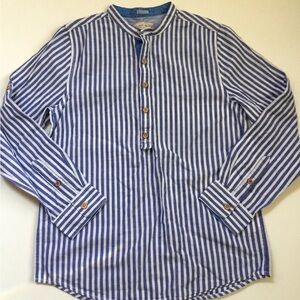 Zara Boys Preppy Stripe Shirt Collarless Sz 9/10